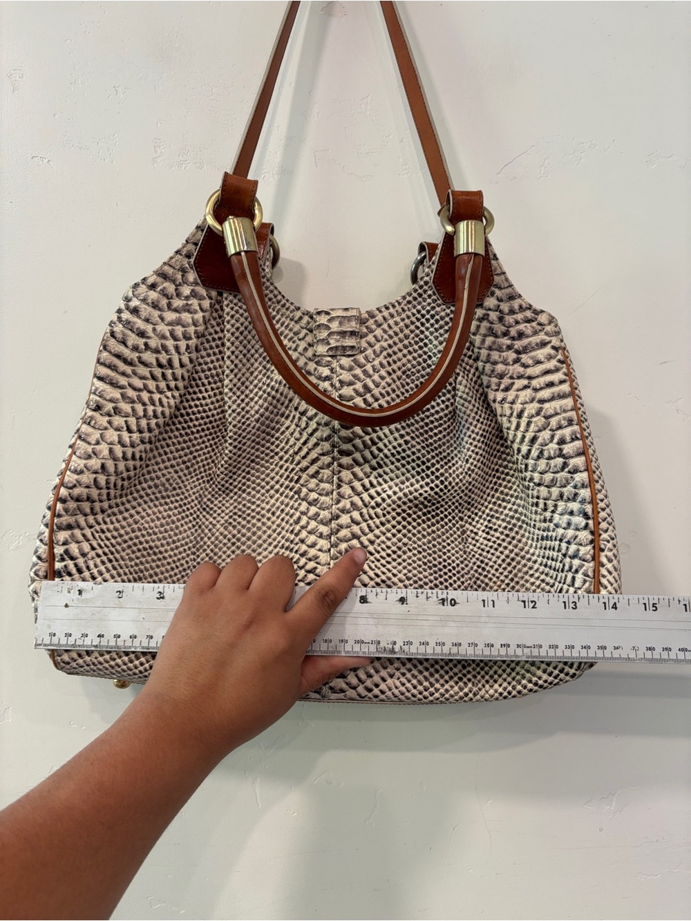 Brahmin Elisa Hobo Satchel Tri-Texture Snake Leather Shoulder Bag Cream Brown - Picture 6 of 9